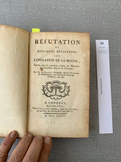 null Leblanc. Nouvelle méthode d'opérer les hernies. 1 volume relié cuir. 1768.