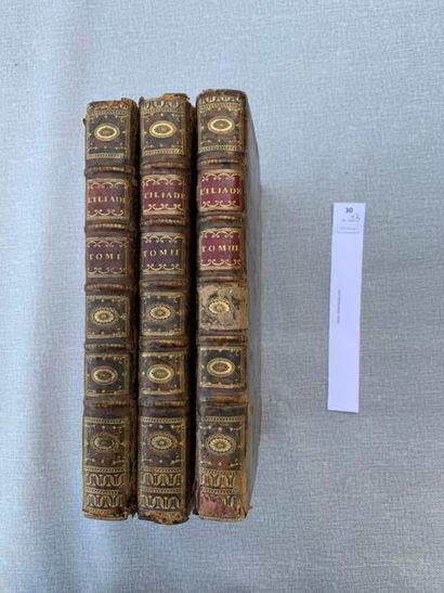 null [Homère]. L'Illiade.3 volumes en veau jaspé, in-4, reliures.