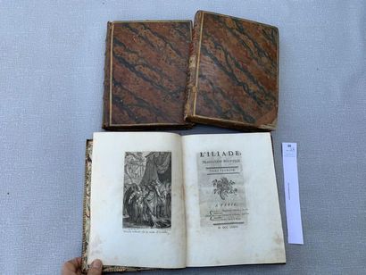 null [Homère]. L'Illiade.3 volumes en veau jaspé, in-4, reliures.