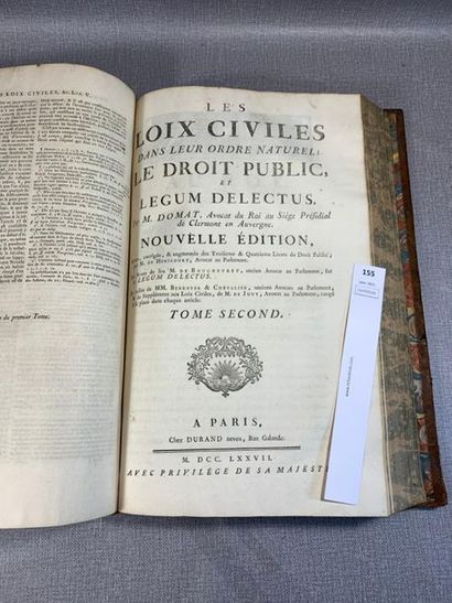 null Domat. Les lois civiles dans leur ordre naturel. Un fort volume in-folio. 2...