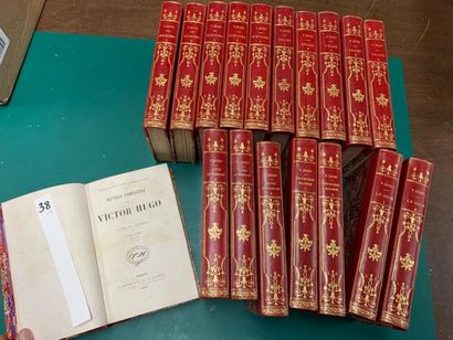 null Victor Hugo. OEuvres. 18 volumes in-8. Belles reliures en demi-chagrin rouge,...