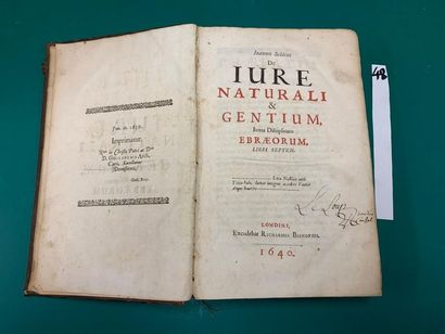 null Jean Selden. De jure naturali & gentium. Londres, 1640. 1 volume petit in-4....