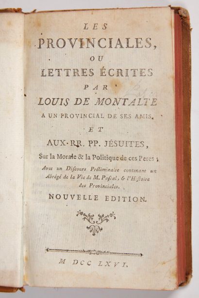 null [PASCAL (Blaise)] : Les Provinciales, ou lettres écrites par Louis de Montalte....