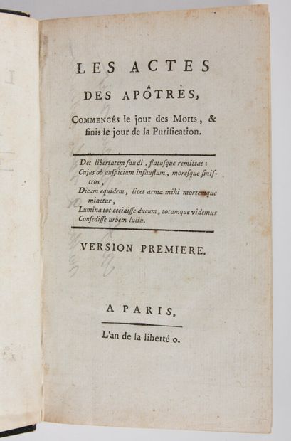 null [Révolution Française] PELTIER (jean-Gabriel) : Les Actes des apôtres. Paris,...