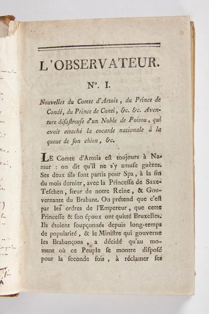 null [FEYDEL] : L'Observateur. Journal d'une partie de la Révolution.Paris, Volland,...