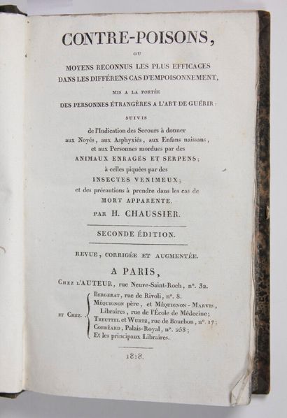 null CHAUSSIER (H.) : Contre-Poisons, ou moyens reconnus les plus efficaces dans...