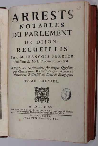 null PERRIER (François) : Arrests notables du Parlement de Dijon, recueillis par...