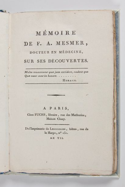 null [Magnétisme]. MESMER (Franz Anton) : Mémoire de F. A. Mesmer, docteur en médecine,...