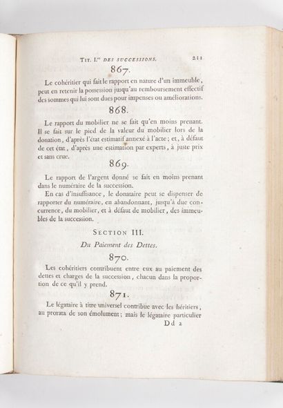 null CODE CIVIL des français. Edition originale et seule officielle. Paris, de l'imprimerie...
