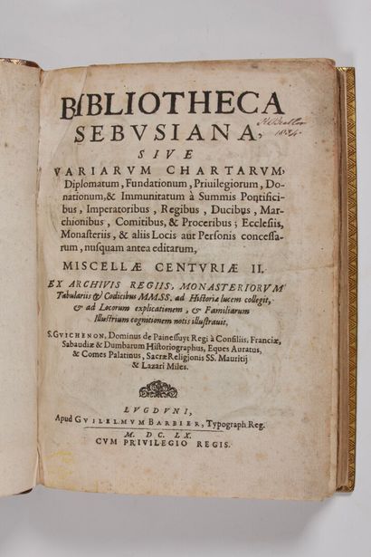 null GUICHENON (Samuel) : Bibliotheca sebusiana, sive variarum chartarum, diplomaticum,...