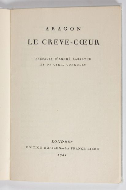 null ARAGON (Louis) : Le Crève-Coeur. (Nouvelle Edition). [Paris], N. R. F., Collection...
