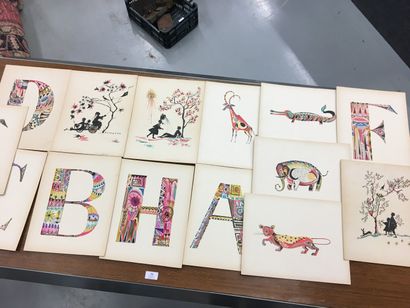 null Suite de 13 dessins lettre de l'alphabet et animaux