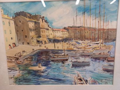 null E.TARR

Port de St Tropez

Aquarelle

47 x 61 cm

Datée et signée en bas à droite...