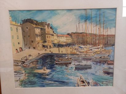 null E.TARR

Port de St Tropez

Aquarelle

47 x 61 cm

Datée et signée en bas à droite...