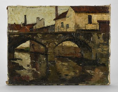 null Jules MERCKAERT (belge, 1872 - 1924) 

Paysage de canal

huile sur toile

Signée...