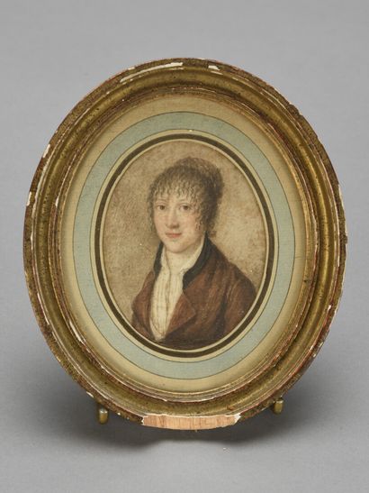 null Trois miniatures sur papier : portrait d'officier vers 1830, portrait de femme...
