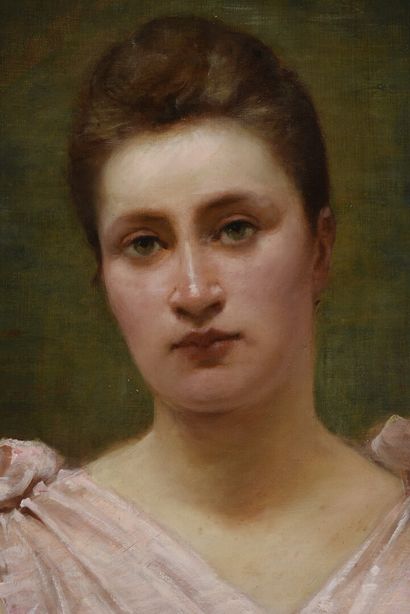 null J BOURGELIN (fin XIXeme)

Portrait de jeune fille à la robe de soie rose 

Huile...