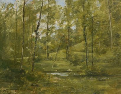 null Jean-Marie REIGNIER (1815-1886) 

Paysage de forêt 

Huile sur panneau

Signée...