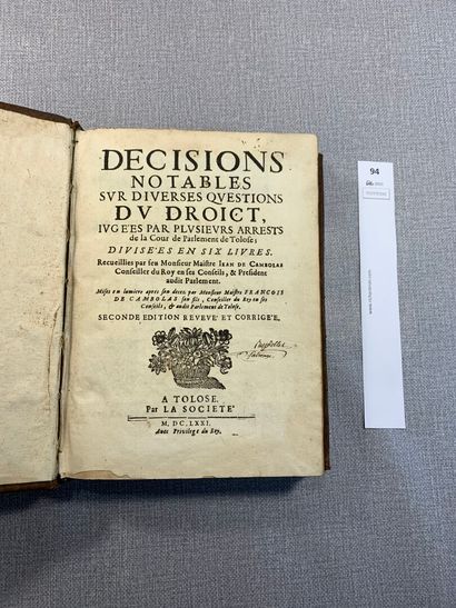 null François de Cambolas. Décisions notables sur diverses questions du droit, jugées...