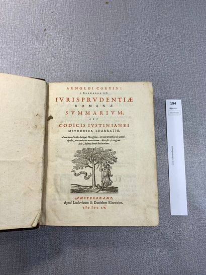 null Corvini. Jurisprudentiae romanae summarium seu codicis justinianei. 1 volume...