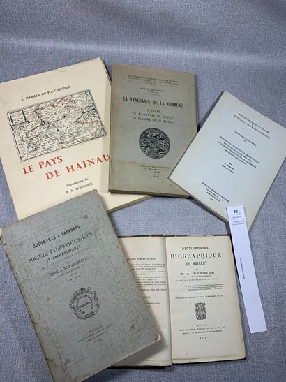 null [Belgique Hainaut]. Un ensemble de 5 volumes XIXe/XXe, dont : Dictionnaire biographique...