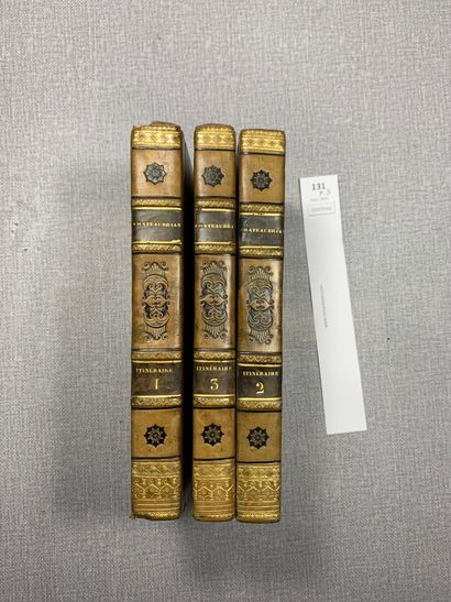 null Chateaubriand. Itinéraire de Paris à Jérusalem. 3 volumes reliés cuir. Paris,...
