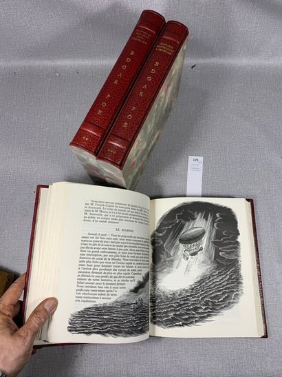 null Edgar Poe. OEuvres. Illustré par Jean Chièze. 3 volumes reliés cuir sous emboitages....