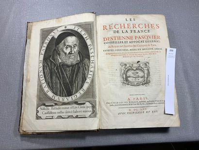 null Les recherches de la France d'Estienne Pasquier. 1 volume in-folio relié cuir....