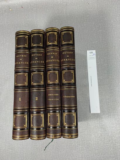 null OEuvres de Béranger. 4 volumes in-8. Reliures en cuir signées Fock. Nombreuses...