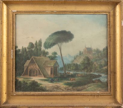 null Ecole française du vers 1820

Paysage avec chalet 

Aquarelle 

27 x 32 cm