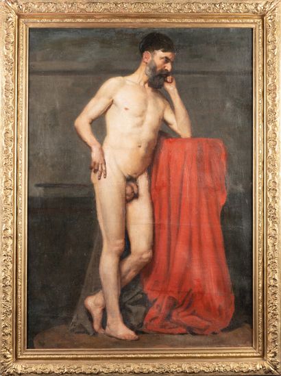null Ecole 19ème siècle

Académie d'homme debout à la draperie rouge

Huile sur toile

82...