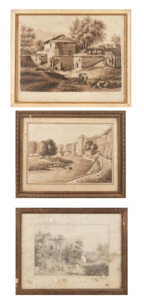 null Entourage de Jean Jacques de BOISSIEU, 

Trois dessins de paysages

21 x 30...