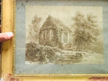 null Ecole Lyonnaise vers 1800

Chapelle en ruine

Lavis sur papier, 

16 x 21 c...