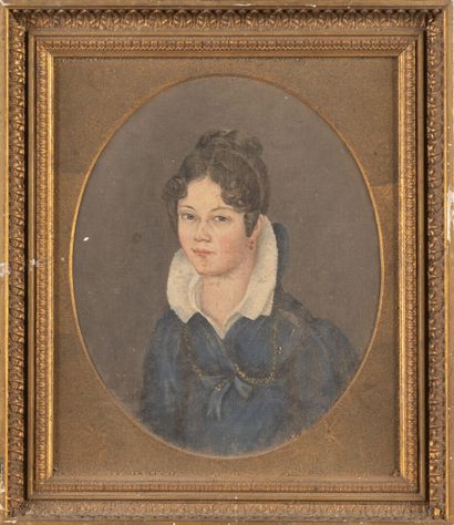 null Ecole XIXe, 

Portrait de jeune fille à vue ovale, 

20 x 17 cm