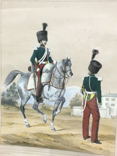 null Gravure réhaussée 

Chasseurs à cheval

A vue : 49 x 40 cm