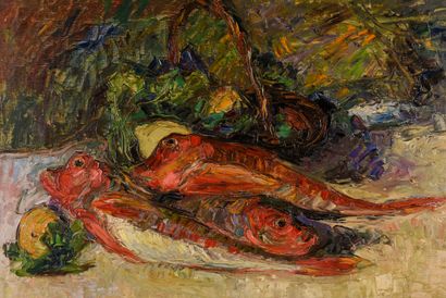 null Joseph LE TESSIER (1867-1949)

Nature morte aux poissons

Huile sur panneau,...