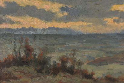 null Hippolyte LETY (1878-1959) 

The Alps on the Plain 

Oil on panel

Signed lower...