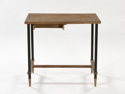 null FRENCH WORK 

Lady's desk with a black lacquered metal structure, a plywood...