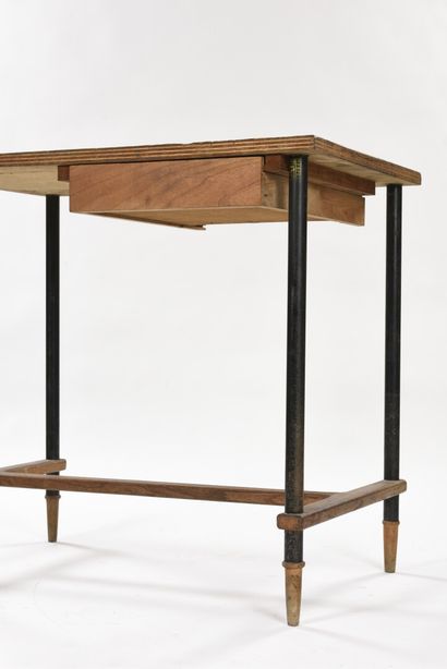 null FRENCH WORK 

Lady's desk with a black lacquered metal structure, a plywood...