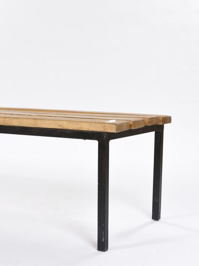 null Attributed to STEPH SIMON 

Bench with four solid ash slats on a black lacquered...