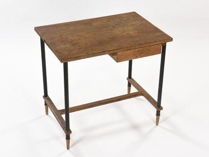 null FRENCH WORK 

Lady's desk with a black lacquered metal structure, a plywood...