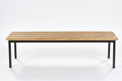 null Attributed to STEPH SIMON 

Bench with four solid ash slats on a black lacquered...
