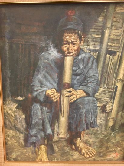 null Asie du sud est 

Fumeur d'opium

Huile sur toile

Monogrammé 

77 x 61 cm