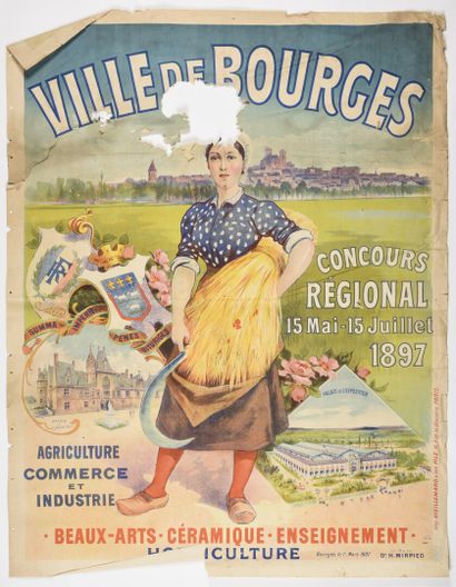  Ville de Bourges, exposition de 1897, 
VIELLEMARD à paris 
Manque important, déchirures,...
