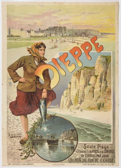  Ugo d'Alesi Dieppe, chemin de fer de l'ouest 
100 x 75 cm 
(déchirures, tâches)