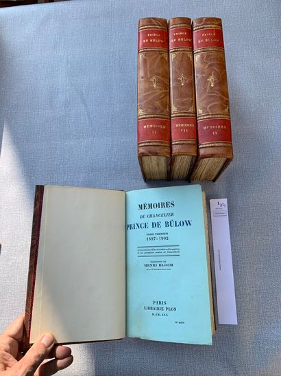 null Mémoires du Chancelier Prince de Bülow. Un ensemble de 4 volumes, demi-reliures...