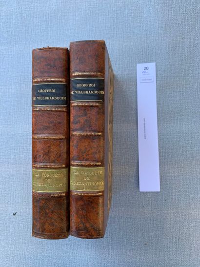 null Geoffroi de Villehardouin. La conquête de Constantinople. 2 volumes reliés cuir,...