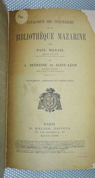 null MARAIS (Paul) et DUFRESNE de SAINT-LEON (A.) : Catalogue des incunables de la...