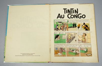 null TINTIN au Congo. 1955. 4ème plat B14. Dos toile rouge. Papier de garde bleu...