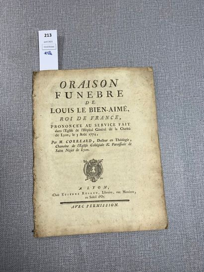 null Oraison funèbre de Louis le Bien-Aimé Roi de France. Lyon, 1774.